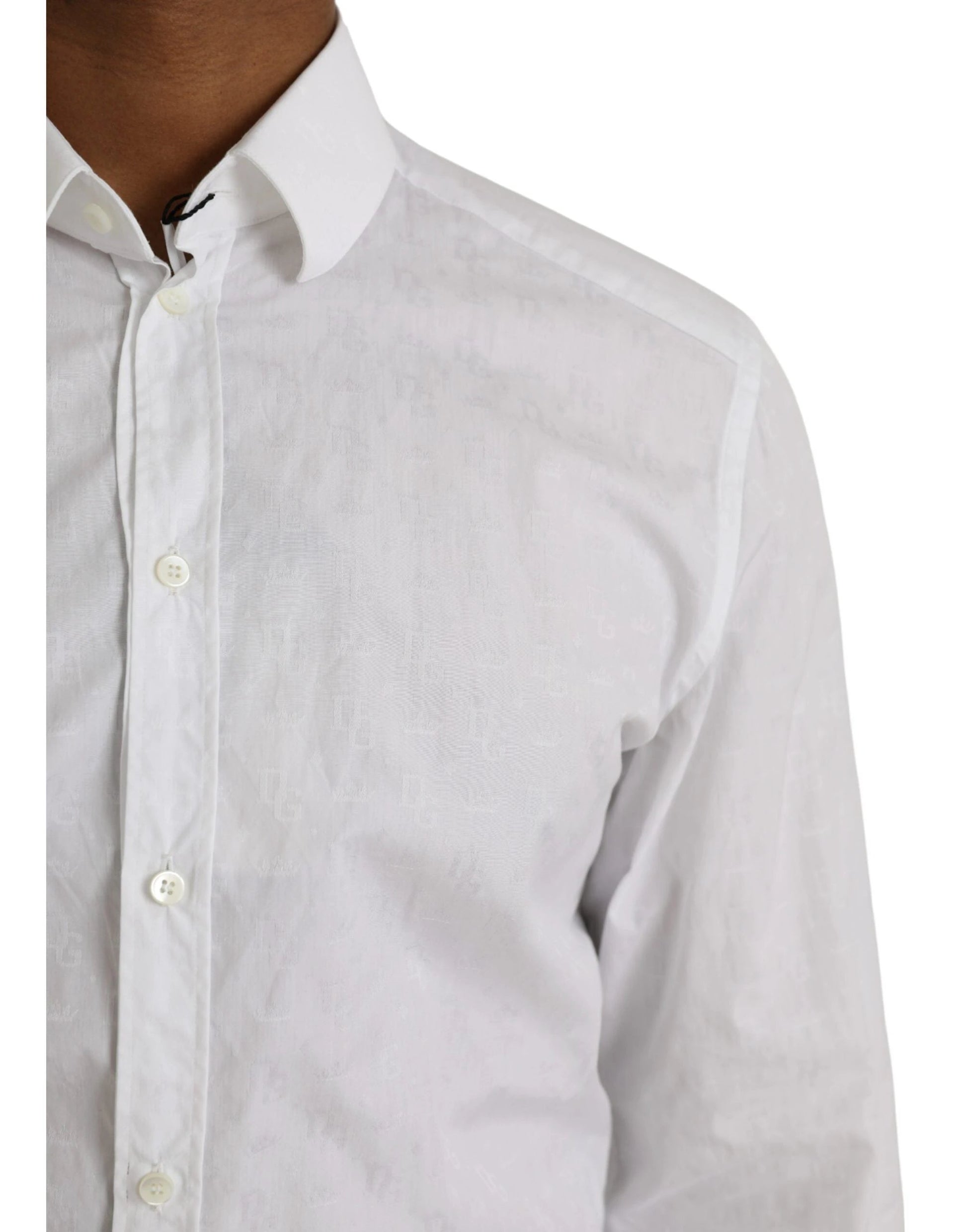 Dolce & Gabbana White Cotton Long Sleeve Dress GOLD Shirt by Dolce & Gabbana