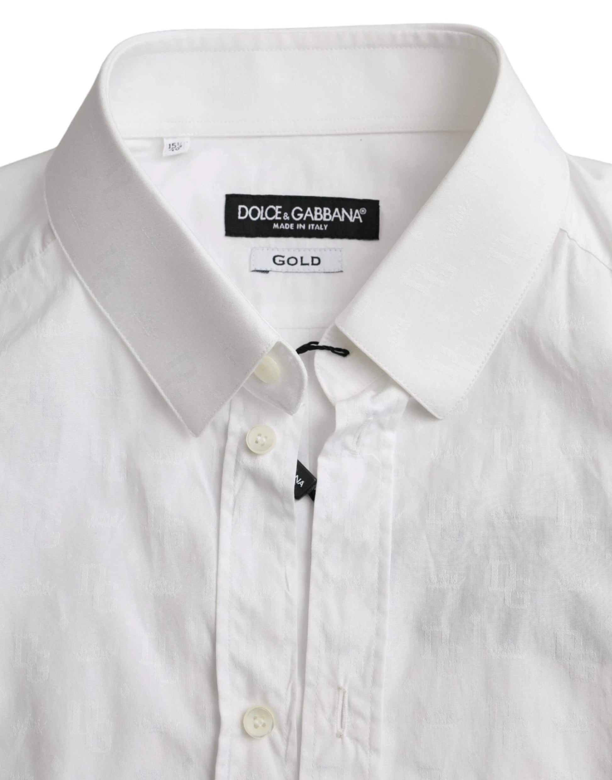 Dolce & Gabbana White Cotton Long Sleeve Dress GOLD Shirt by Dolce & Gabbana