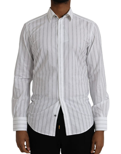 Dolce & Gabbana Black White Striped Formal Dress GOLD Shirt by Dolce & Gabbana