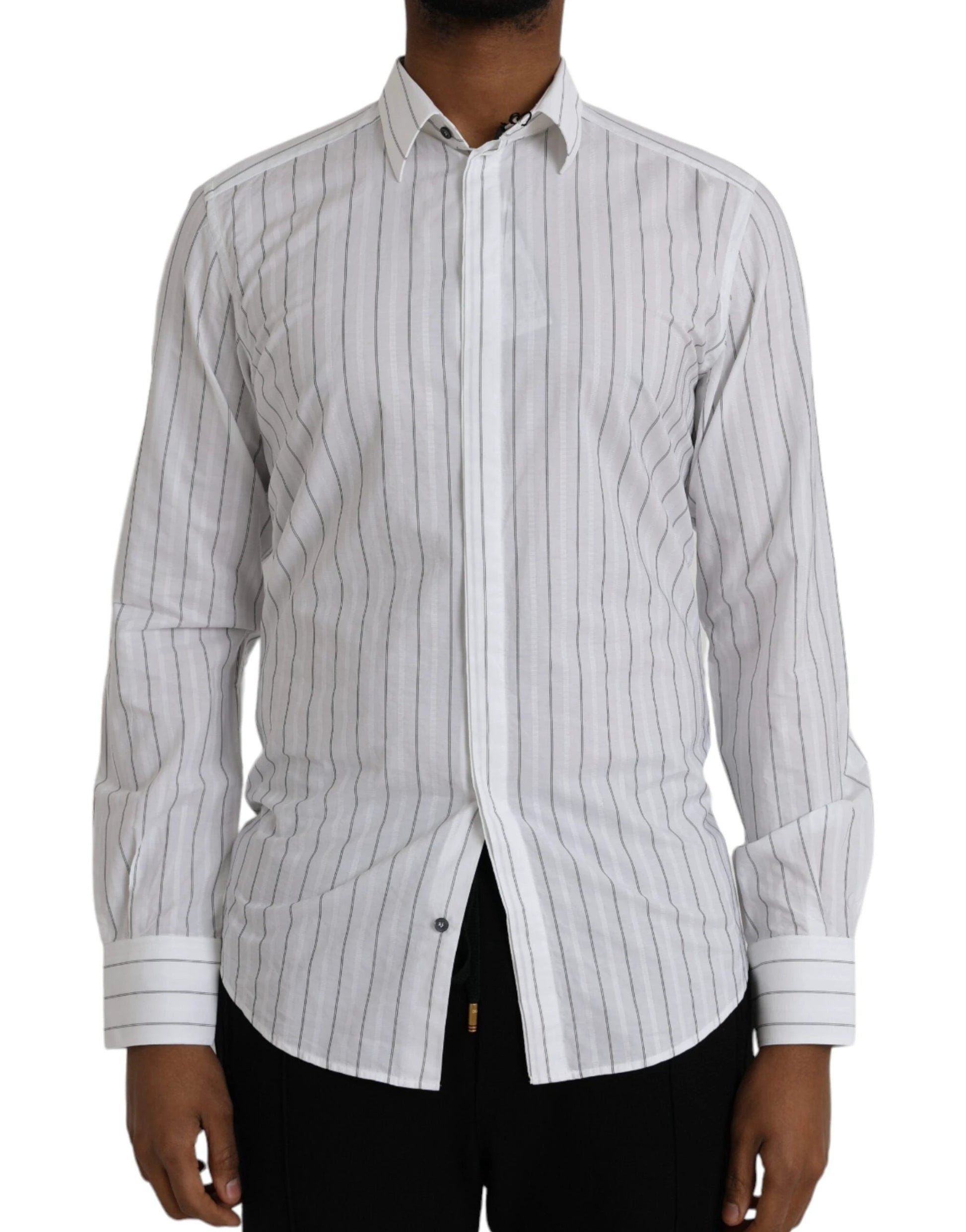Dolce & Gabbana Black White Striped Formal Dress GOLD Shirt by Dolce & Gabbana