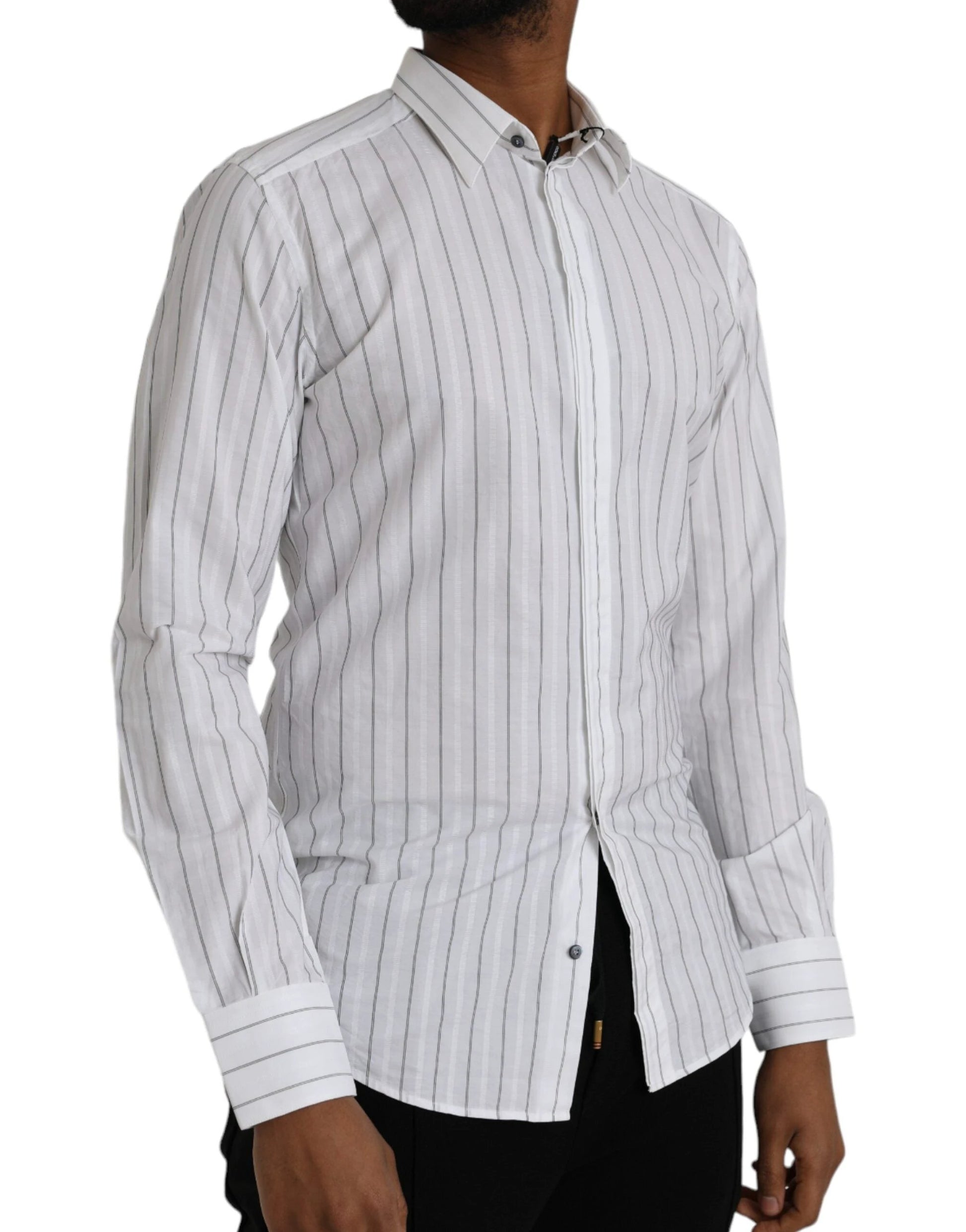 Dolce & Gabbana Black White Striped Formal Dress GOLD Shirt by Dolce & Gabbana