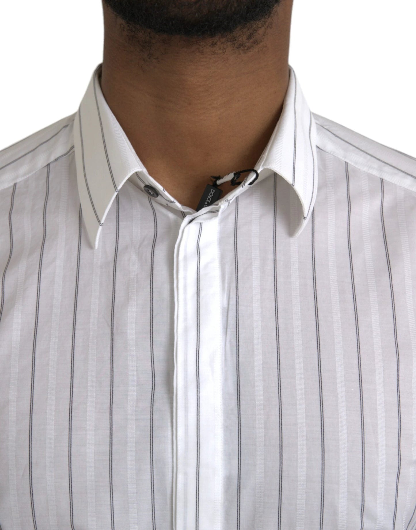 Dolce & Gabbana Black White Striped Formal Dress GOLD Shirt by Dolce & Gabbana