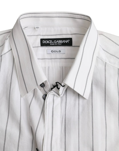 Dolce & Gabbana Black White Striped Formal Dress GOLD Shirt by Dolce & Gabbana