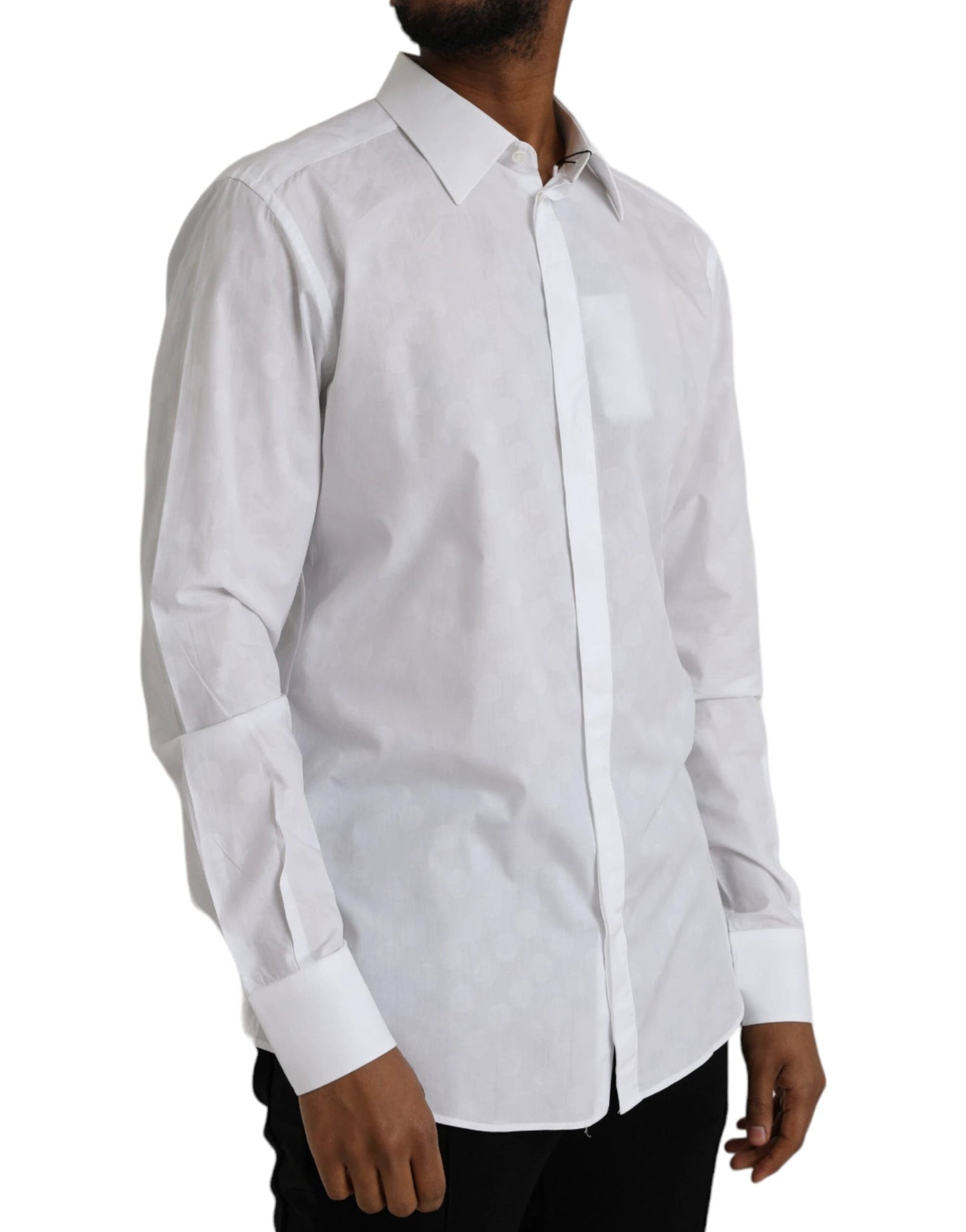 Dolce & Gabbana White Polka Dotted Cotton Dress GOLD Shirt by Dolce & Gabbana