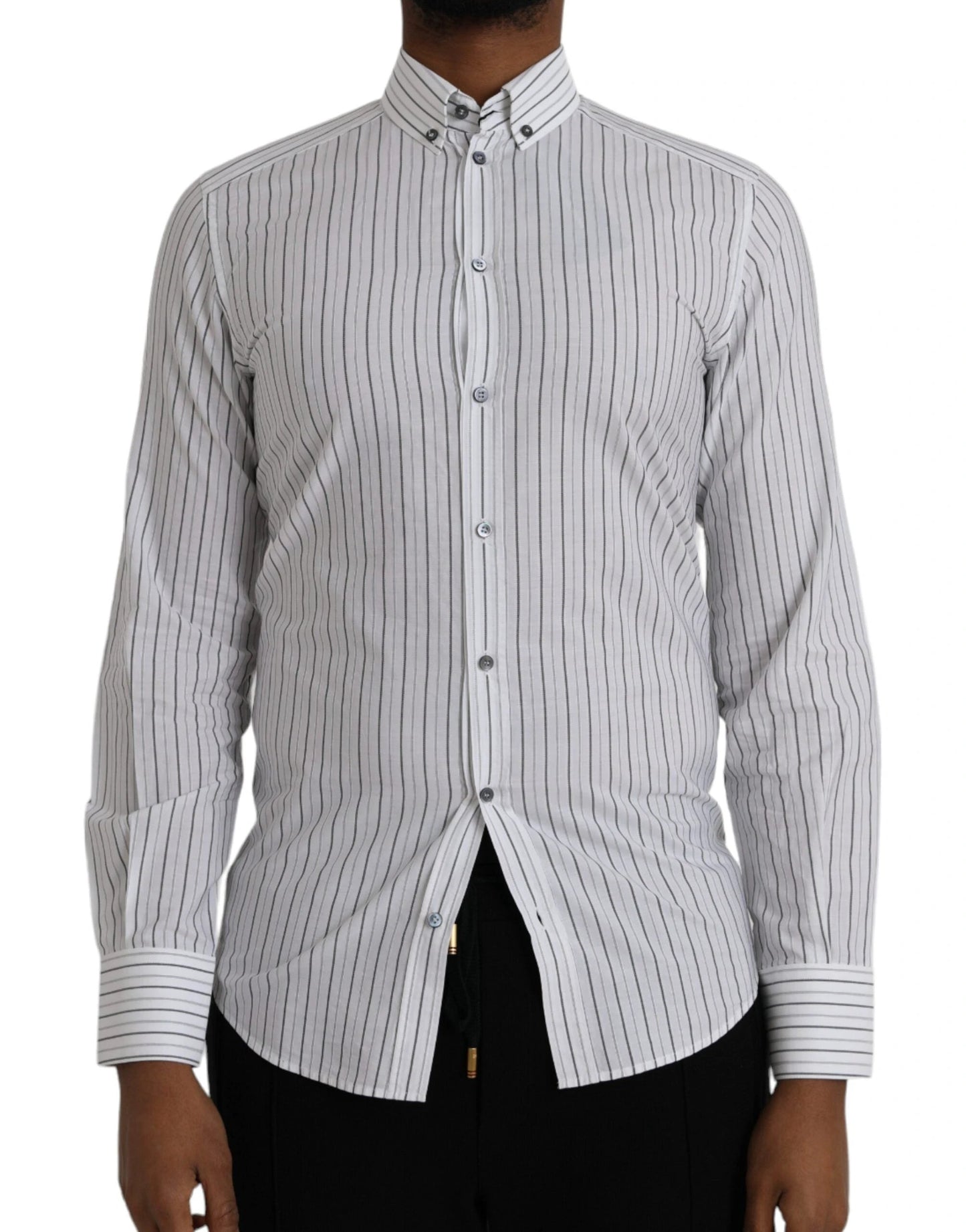Dolce & Gabbana Black White Striped Formal Dress GOLD Shirt by Dolce & Gabbana