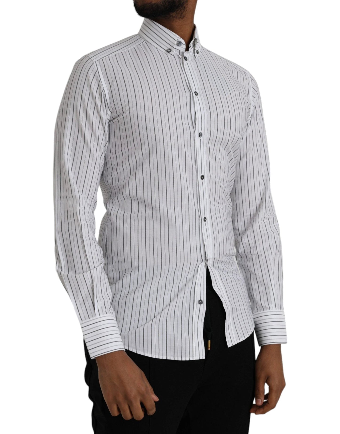 Dolce & Gabbana Black White Striped Formal Dress GOLD Shirt by Dolce & Gabbana