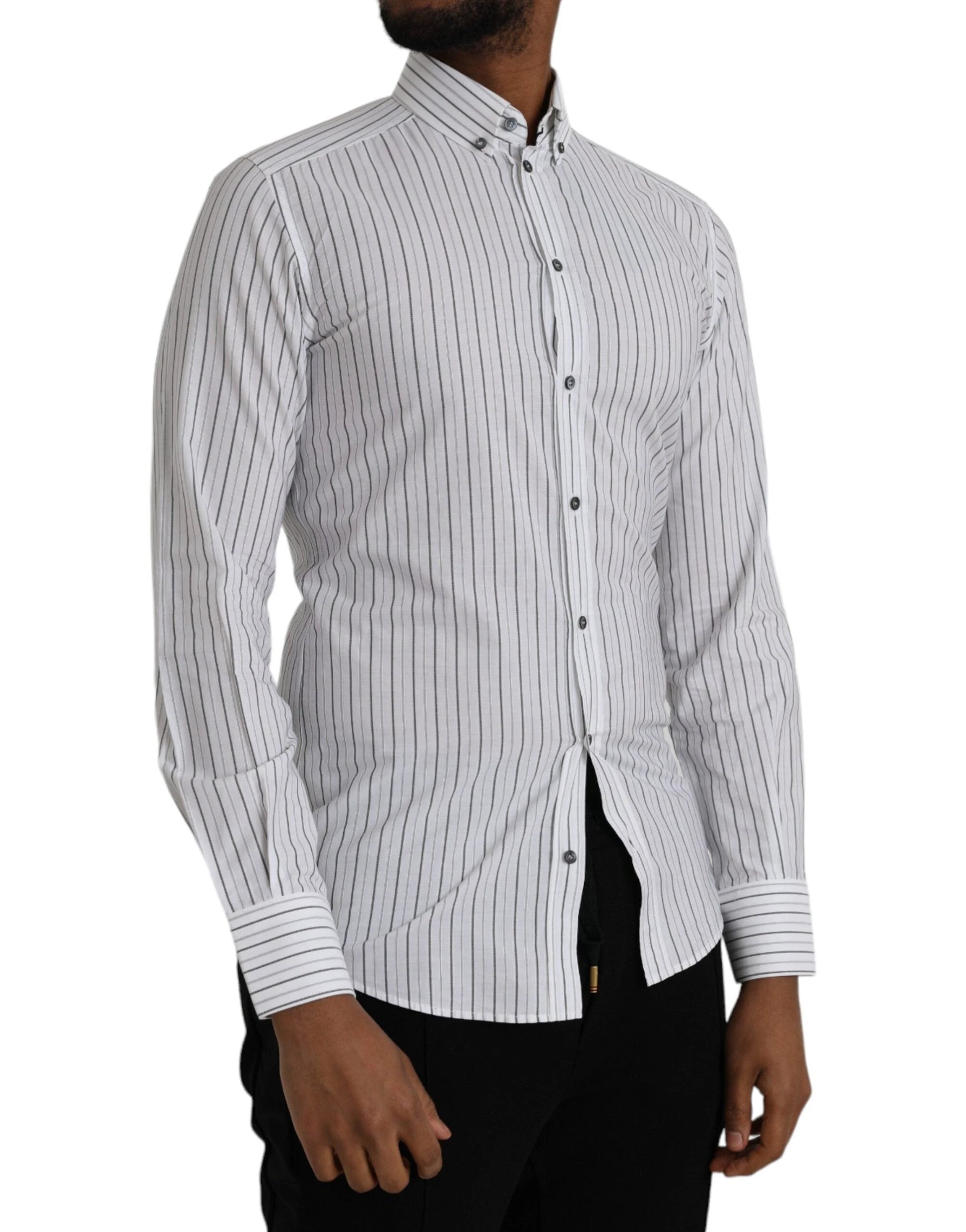Dolce & Gabbana Black White Striped Formal Dress GOLD Shirt by Dolce & Gabbana
