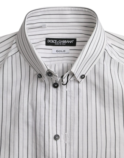 Dolce & Gabbana Black White Striped Formal Dress GOLD Shirt by Dolce & Gabbana