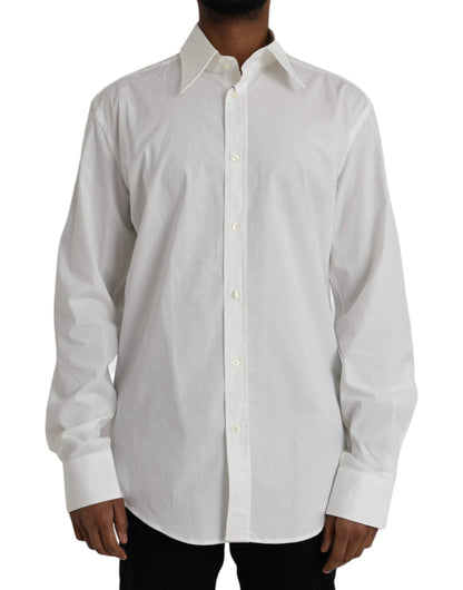 Dolce & Gabbana White Cotton Dress Slim Fit GOLD Shirt by Dolce & Gabbana