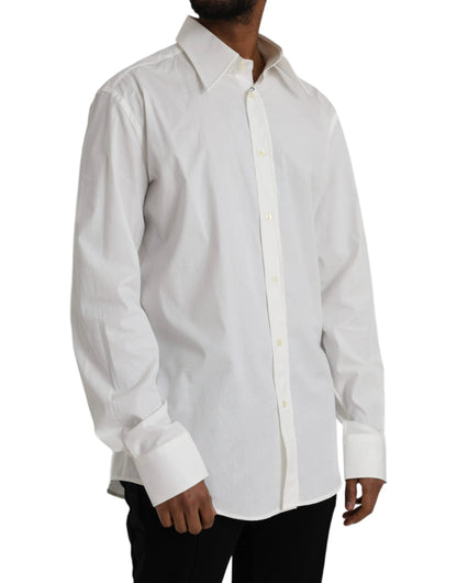 Dolce & Gabbana White Cotton Dress Slim Fit GOLD Shirt by Dolce & Gabbana