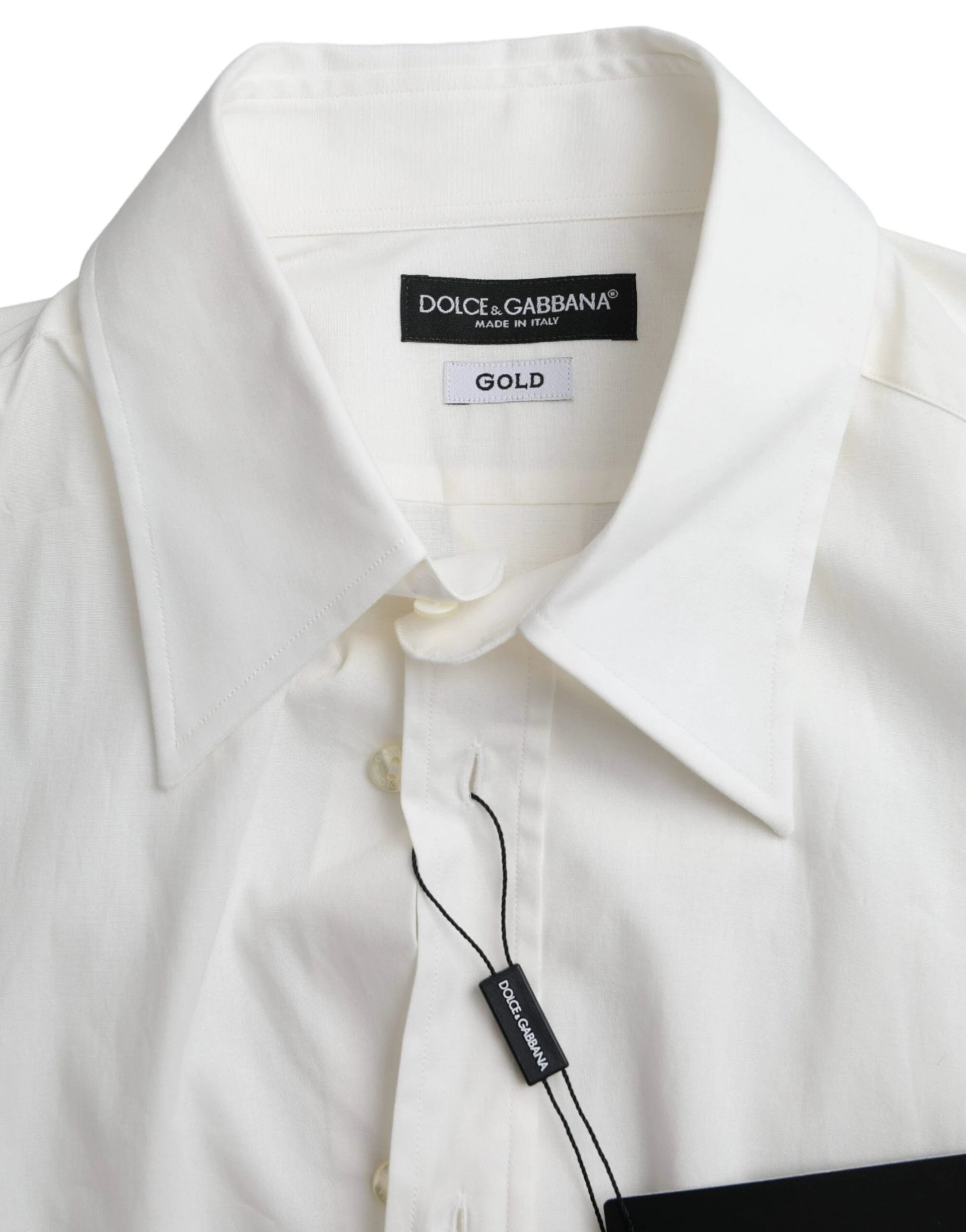 Dolce & Gabbana White Cotton Dress Slim Fit GOLD Shirt by Dolce & Gabbana