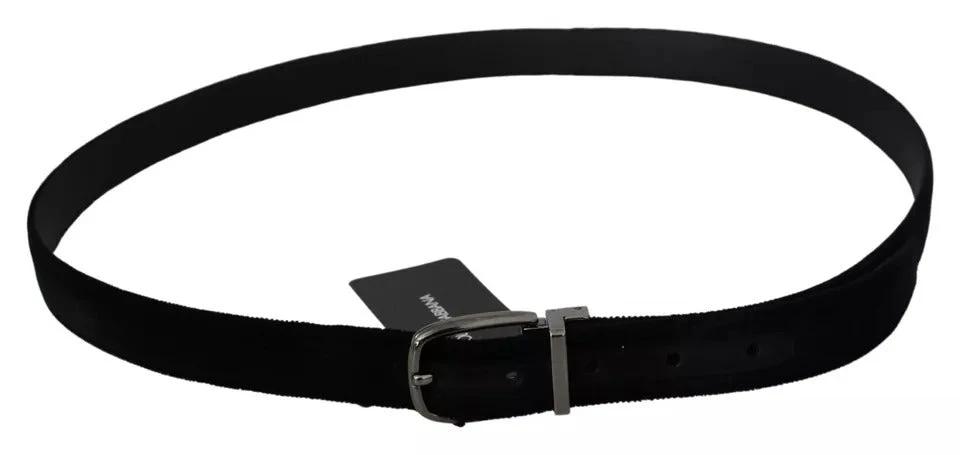 Dolce & Gabbana Black Velvet Silver Tone Metal Buckle Men Belt by Dolce & Gabbana