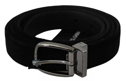 Dolce & Gabbana Black Velvet Silver Tone Metal Buckle Men Belt by Dolce & Gabbana