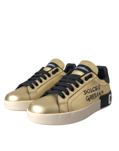 Baskets Dolce & Gabbana femme Portofino en cuir de veau doré – LA11149