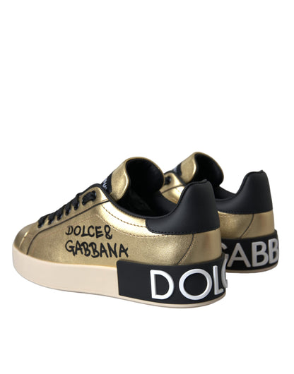 Baskets Dolce & Gabbana femme Portofino en cuir de veau doré – LA11149