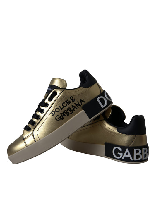 Baskets Dolce & Gabbana femme Portofino en cuir de veau doré – LA11149