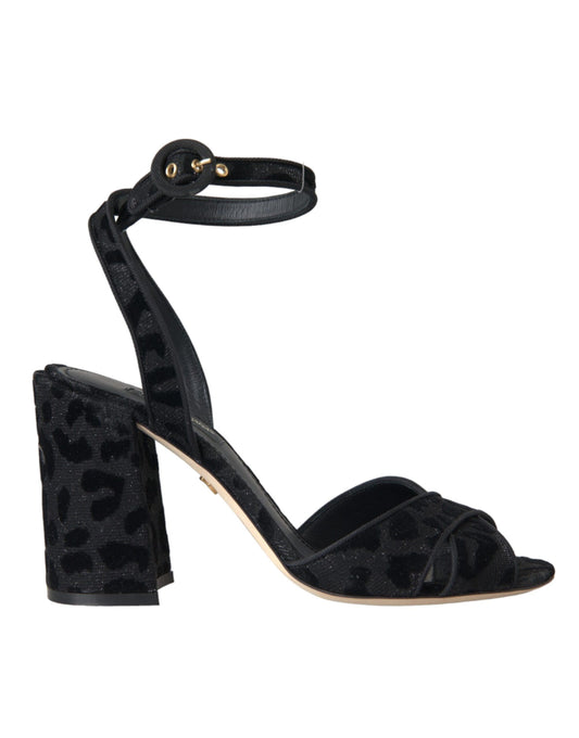 Dolce & Gabbana – Sandales Talon Daim Noir Print Léopard Bride Cheville | Femme