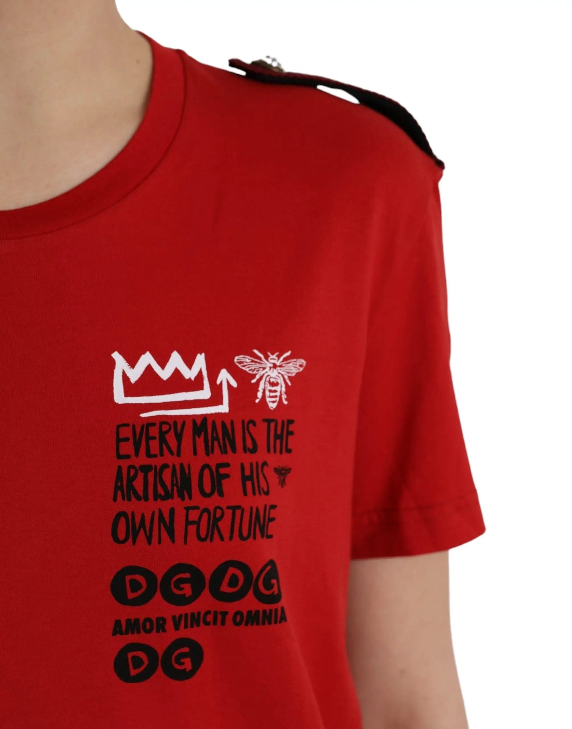 Dolce & Gabbana Red Cotton Graphic Print Crew Neck T-shirt by Dolce & Gabbana