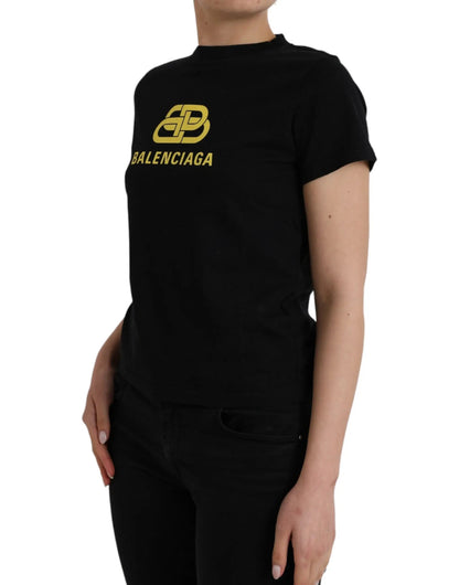 Balenciaga Black Cotton Logo Print Crew Neck Short Sleeves T-shirt by Balenciaga