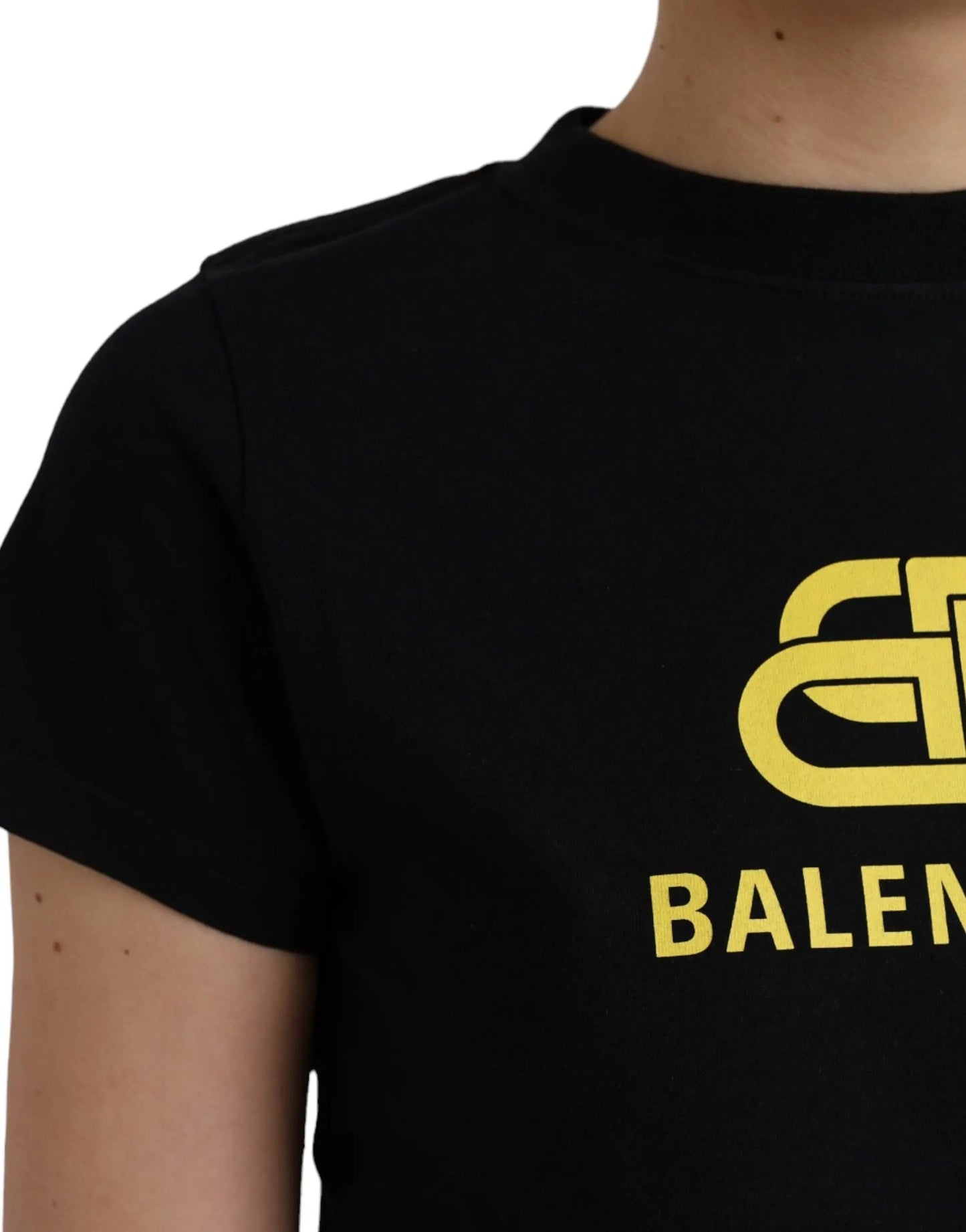 Balenciaga Black Cotton Logo Print Crew Neck Short Sleeves T-shirt by Balenciaga