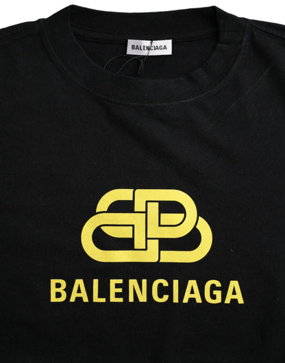 Balenciaga Black Cotton Logo Print Crew Neck Short Sleeves T-shirt by Balenciaga