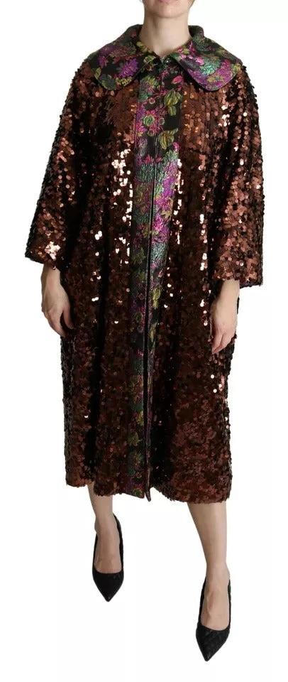 Dolce & Gabbana Multicolor Sequined Long Coat Jaquard Jacket by Dolce & Gabbana