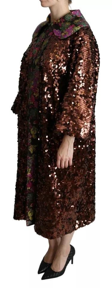 Dolce & Gabbana Multicolor Sequined Long Coat Jaquard Jacket by Dolce & Gabbana