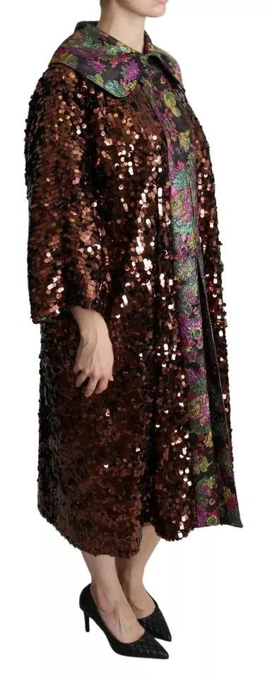 Dolce & Gabbana Multicolor Sequined Long Coat Jaquard Jacket by Dolce & Gabbana