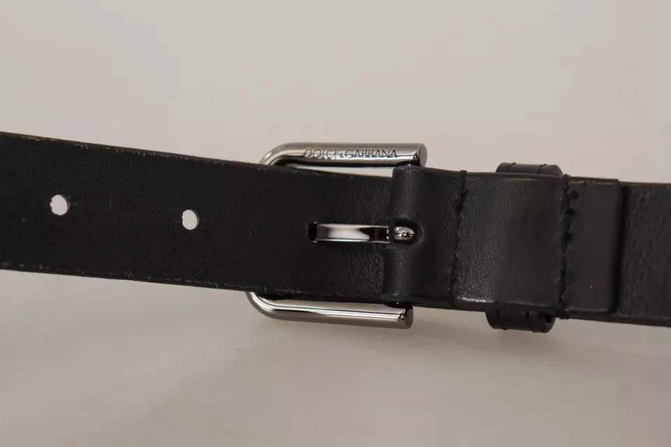 Dolce & Gabbana Black Calf Leather Classic Metal Logo Buckle Belt by Dolce & Gabbana