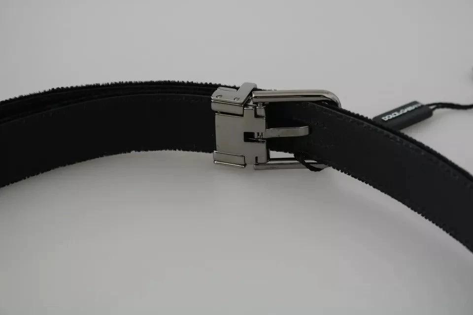 Dolce & Gabbana Black Velvet Leather Silver Buckle Belt by Dolce & Gabbana