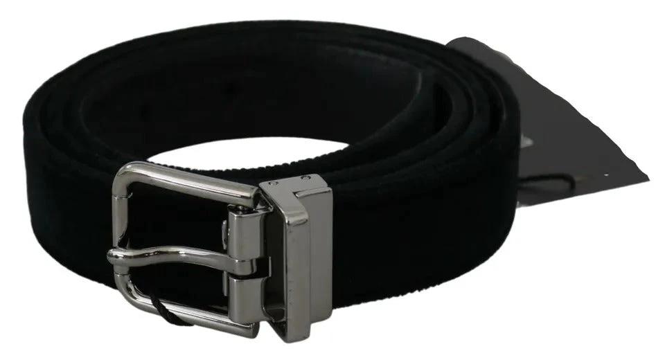 Dolce & Gabbana Black Velvet Leather Silver Buckle Belt by Dolce & Gabbana
