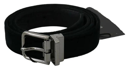 Dolce & Gabbana Black Velvet Leather Silver Buckle Belt by Dolce & Gabbana
