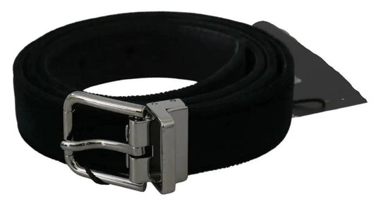 Dolce & Gabbana Black Velvet Leather Silver Buckle Belt by Dolce & Gabbana