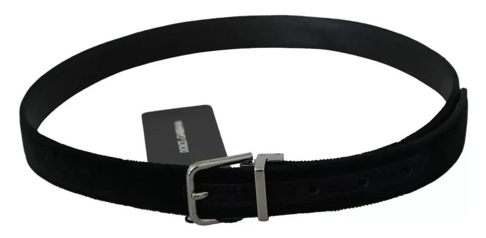 Dolce & Gabbana Black Velvet Leather Silver Buckle Belt by Dolce & Gabbana