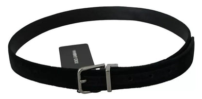 Dolce & Gabbana Black Velvet Leather Silver Buckle Belt by Dolce & Gabbana