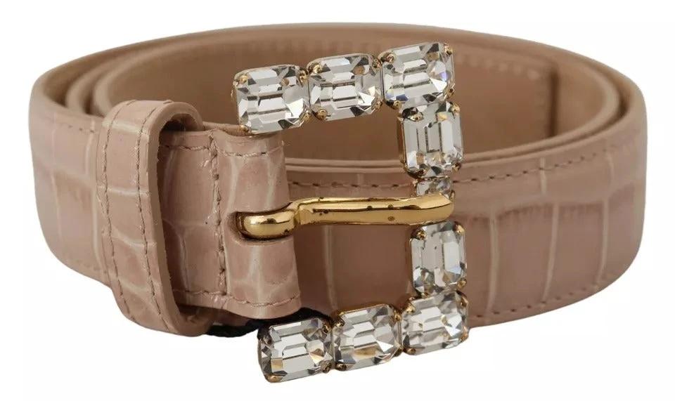 Dolce & Gabbana Beige Leather Crystal Buckle Women Belt by Dolce & Gabbana
