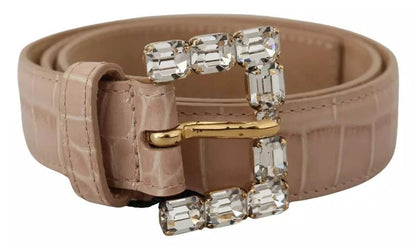 Dolce & Gabbana Beige Leather Crystal Buckle Women Belt by Dolce & Gabbana