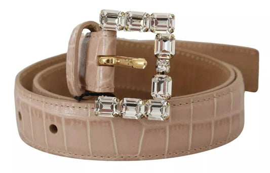 Dolce & Gabbana Beige Leather Crystal Buckle Women Belt by Dolce & Gabbana