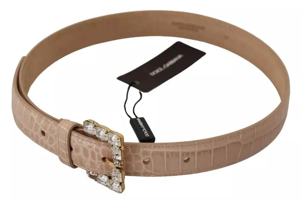 Dolce & Gabbana Beige Leather Crystal Buckle Women Belt by Dolce & Gabbana
