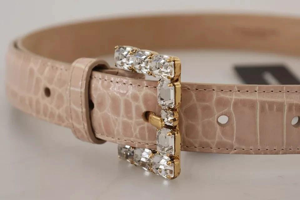 Dolce & Gabbana Beige Leather Crystal Buckle Women Belt by Dolce & Gabbana