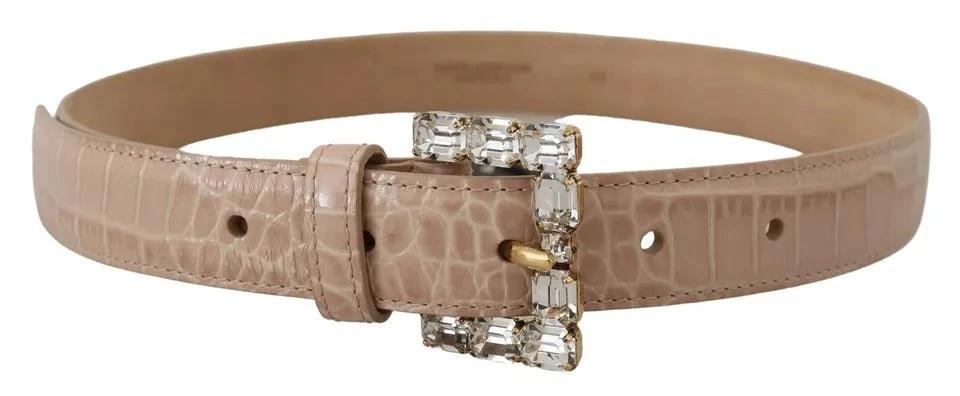 Dolce & Gabbana Beige Leather Crystal Buckle Women Belt by Dolce & Gabbana