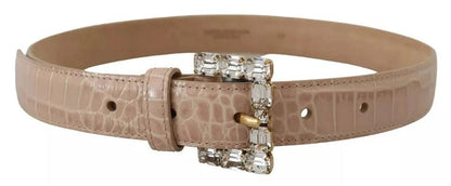Dolce & Gabbana Beige Leather Crystal Buckle Women Belt by Dolce & Gabbana