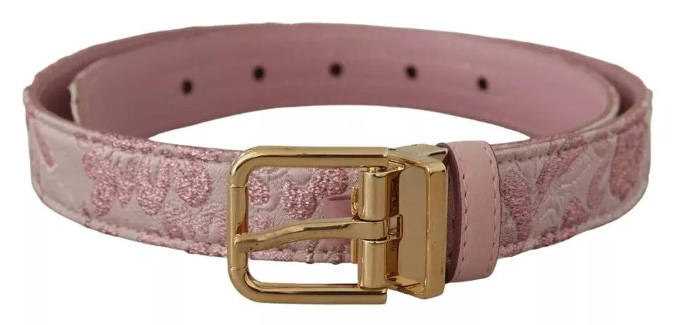 Dolce & Gabbana Pink Jaquard Embroidered Gold Tone Metal Buckle Belt by Dolce & Gabbana
