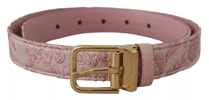 Dolce & Gabbana Pink Jaquard Embroidered Gold Tone Metal Buckle Belt by Dolce & Gabbana