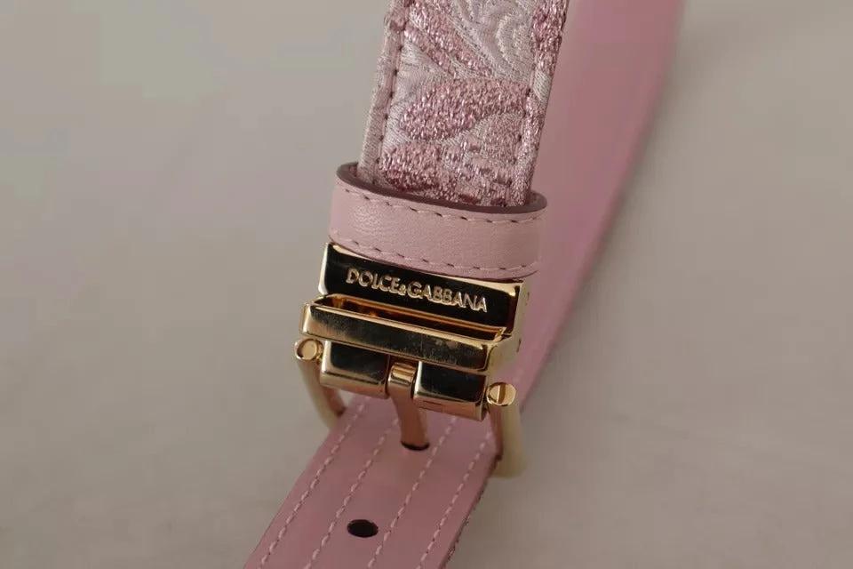 Dolce & Gabbana Pink Jaquard Embroidered Gold Tone Metal Buckle Belt by Dolce & Gabbana