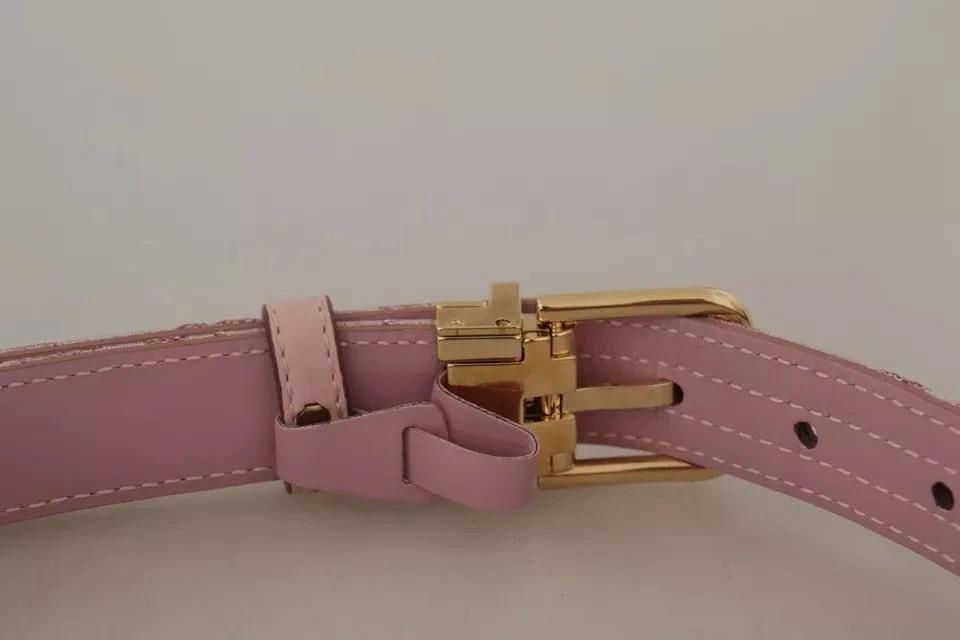 Dolce & Gabbana Pink Jaquard Embroidered Gold Tone Metal Buckle Belt by Dolce & Gabbana