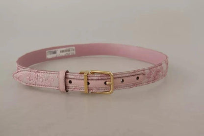 Dolce & Gabbana Pink Jaquard Embroidered Gold Tone Metal Buckle Belt by Dolce & Gabbana