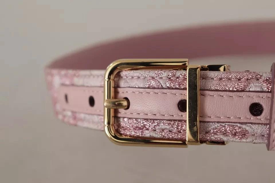 Dolce & Gabbana Pink Jaquard Embroidered Gold Tone Metal Buckle Belt by Dolce & Gabbana
