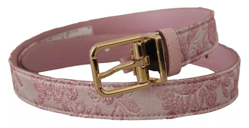 Dolce & Gabbana Pink Jaquard Embroidered Gold Tone Metal Buckle Belt by Dolce & Gabbana