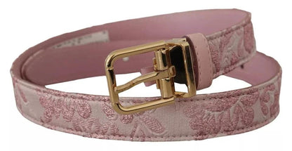 Dolce & Gabbana Pink Jaquard Embroidered Gold Tone Metal Buckle Belt by Dolce & Gabbana